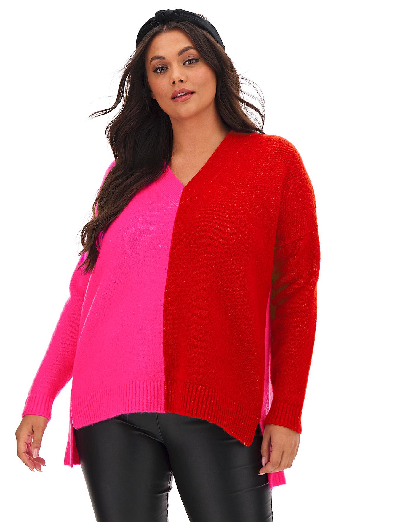 Cosy Pink/Red V Neck Jumper | Simply Be