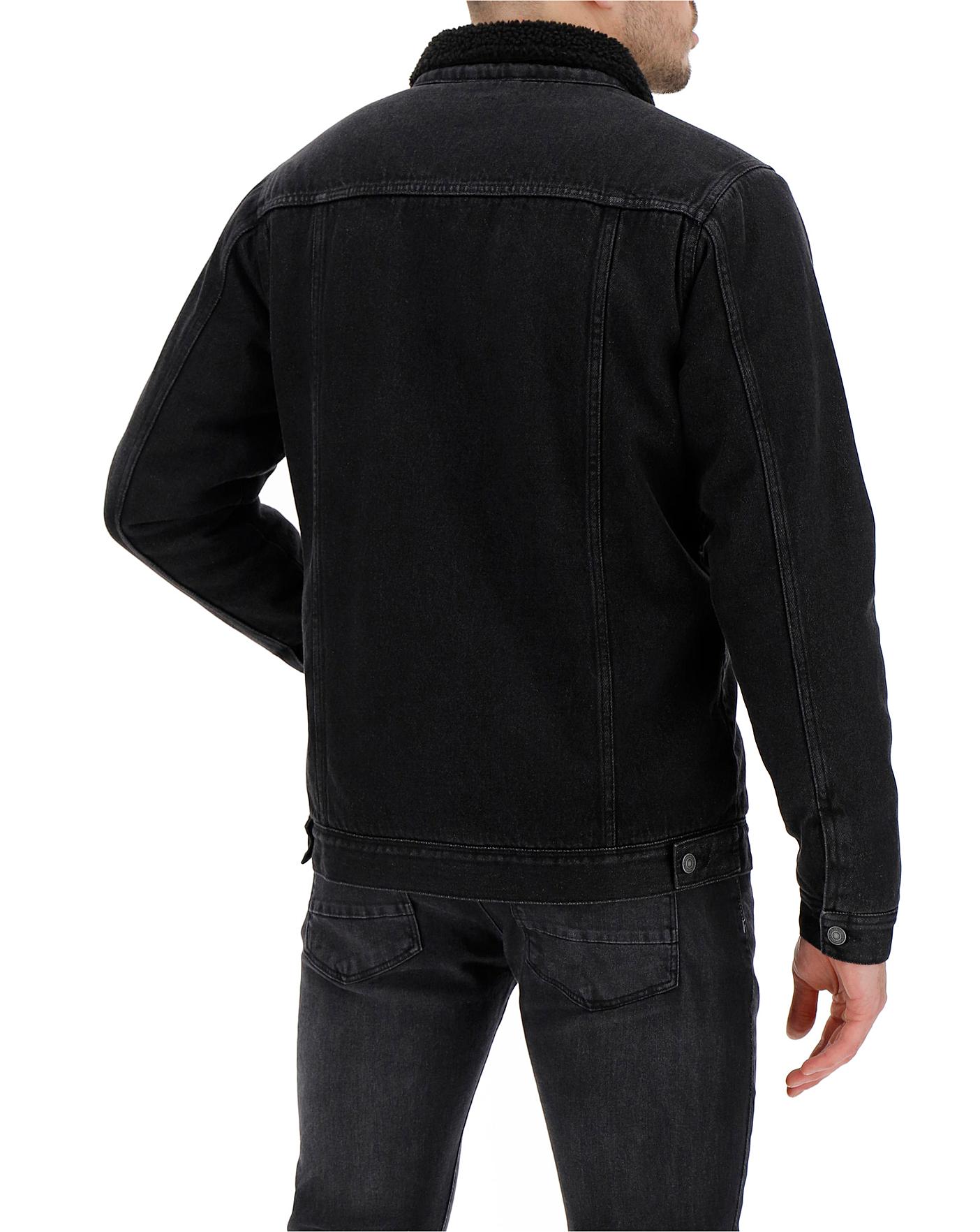Black Lined Denim Jacket Long Jacamo
