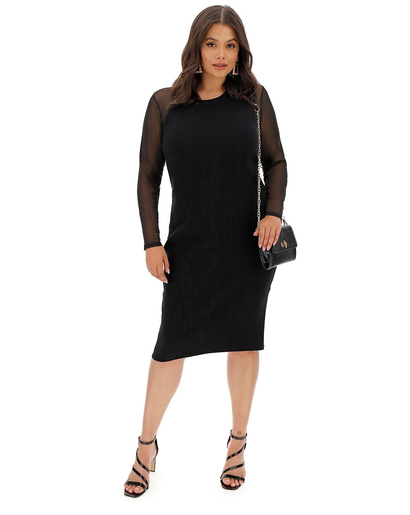 Midi Mesh Sleeve Knitted Dress | Simply Be