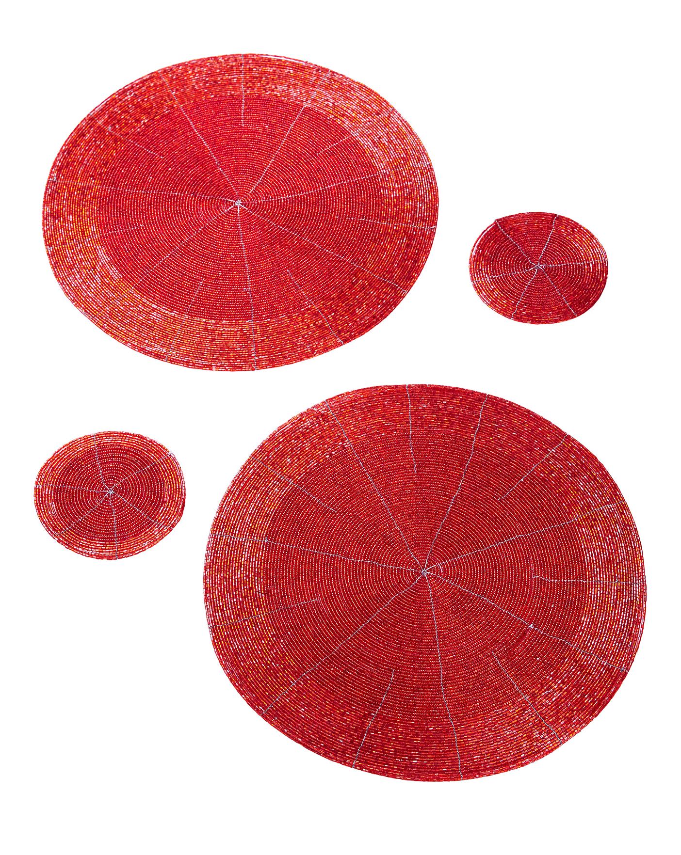 Beaded Round 2 Placemats Coasters Crazy Clearance Beaded Round 2 Placemats Coasters Red