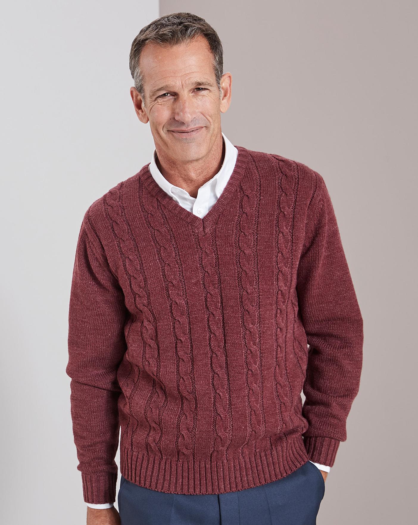 v neck cable sweater