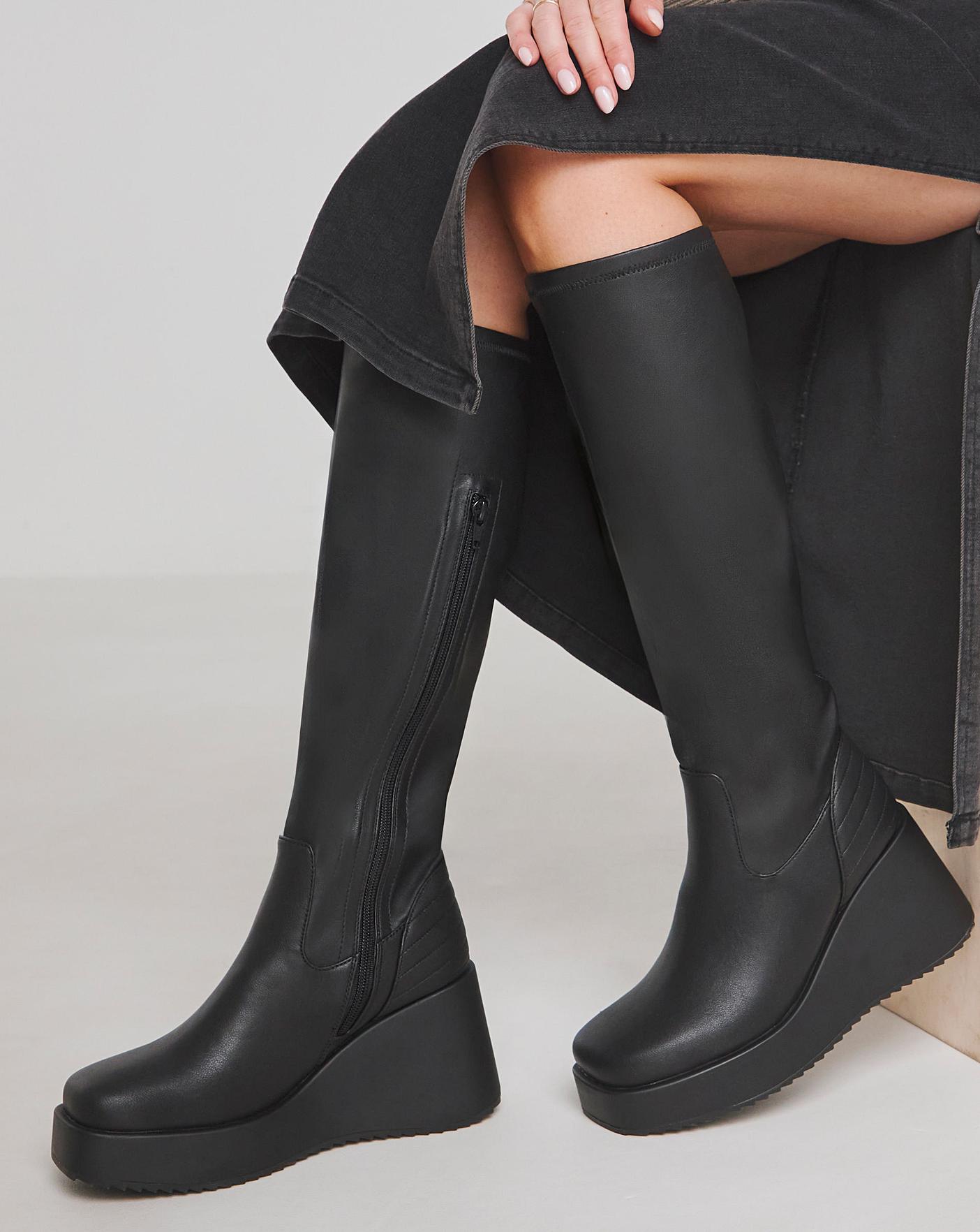 Black wedge knee boots online