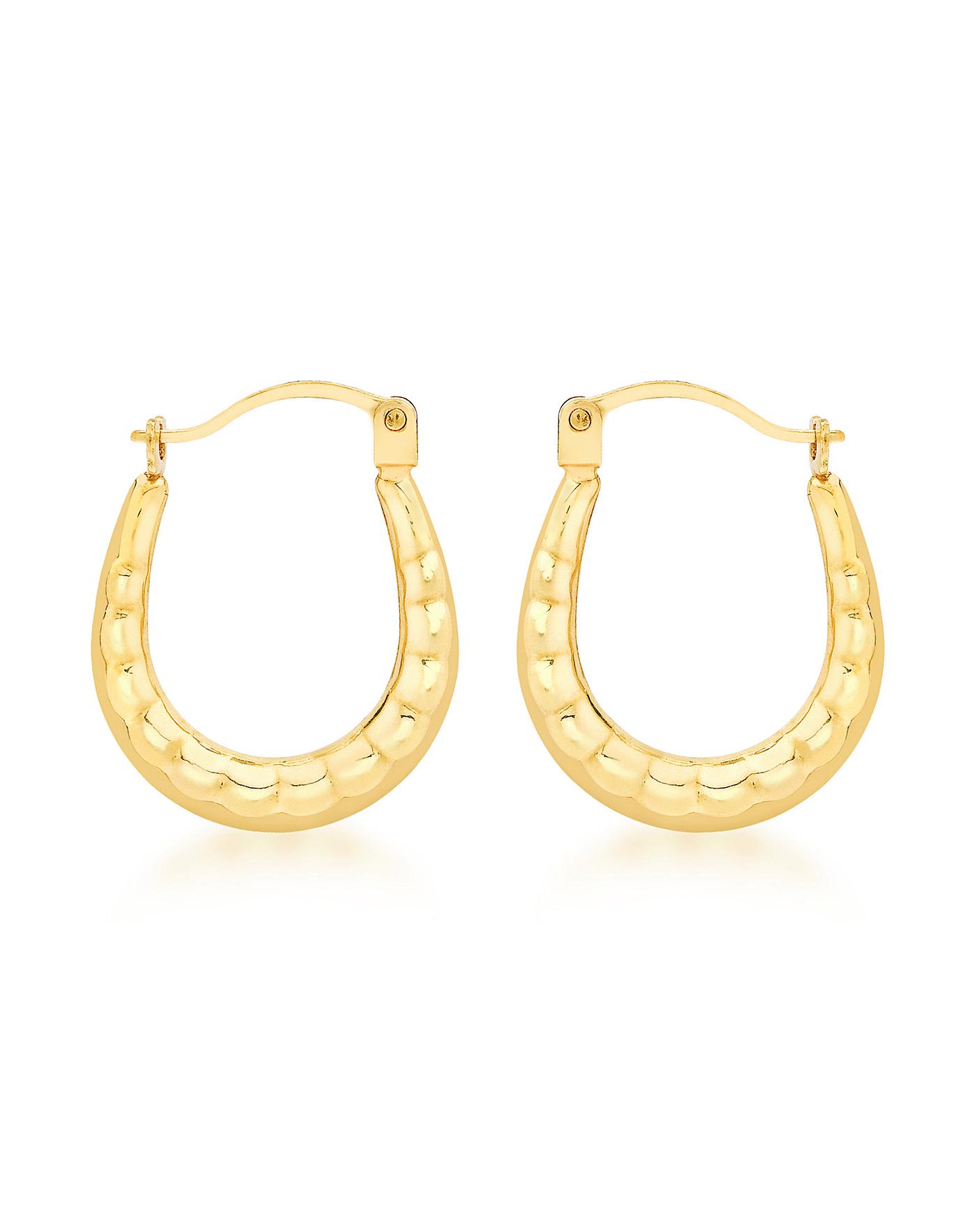 9Ct Gold Ridged Creole Earrings | J D Williams