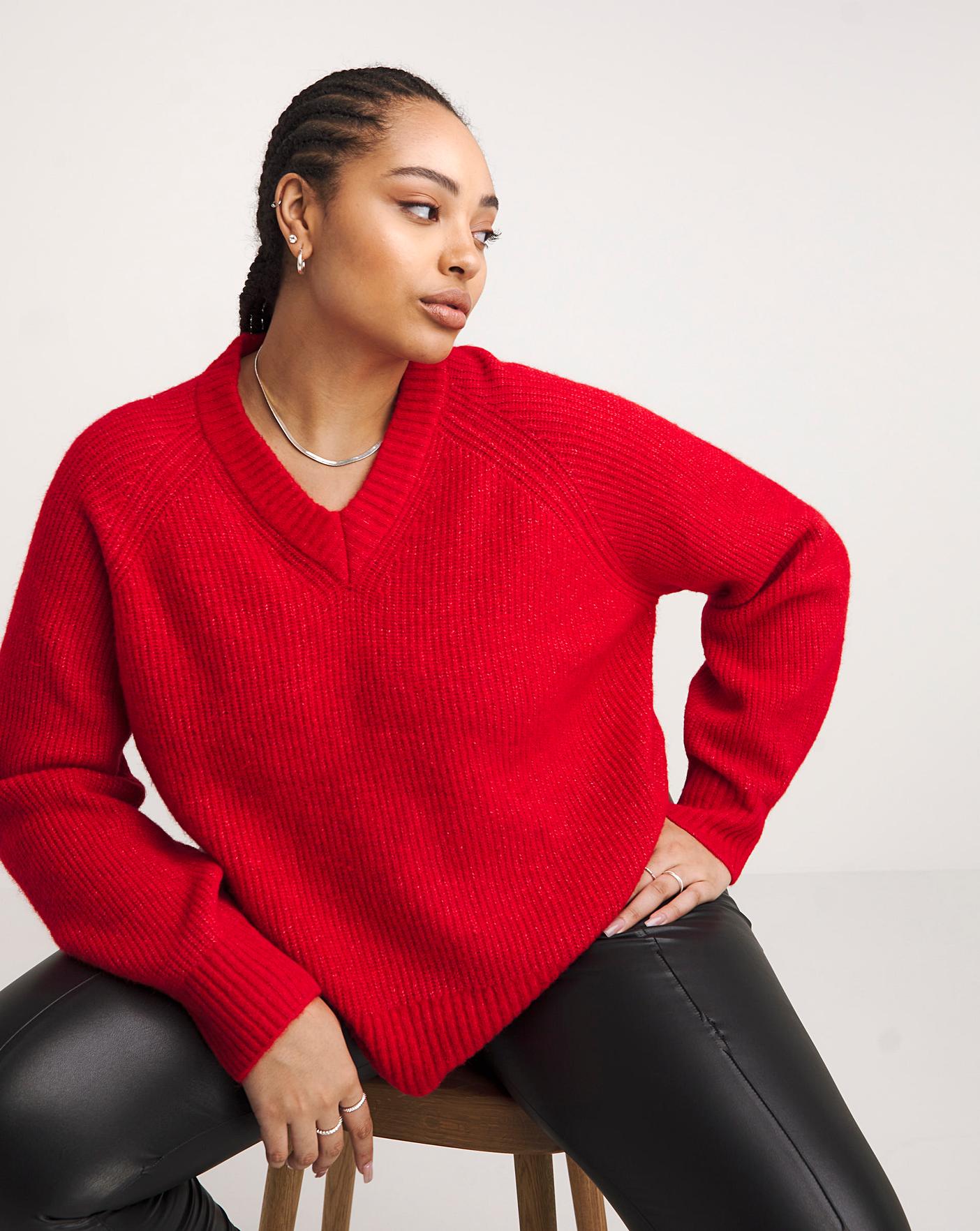 V neck red on sale jumper