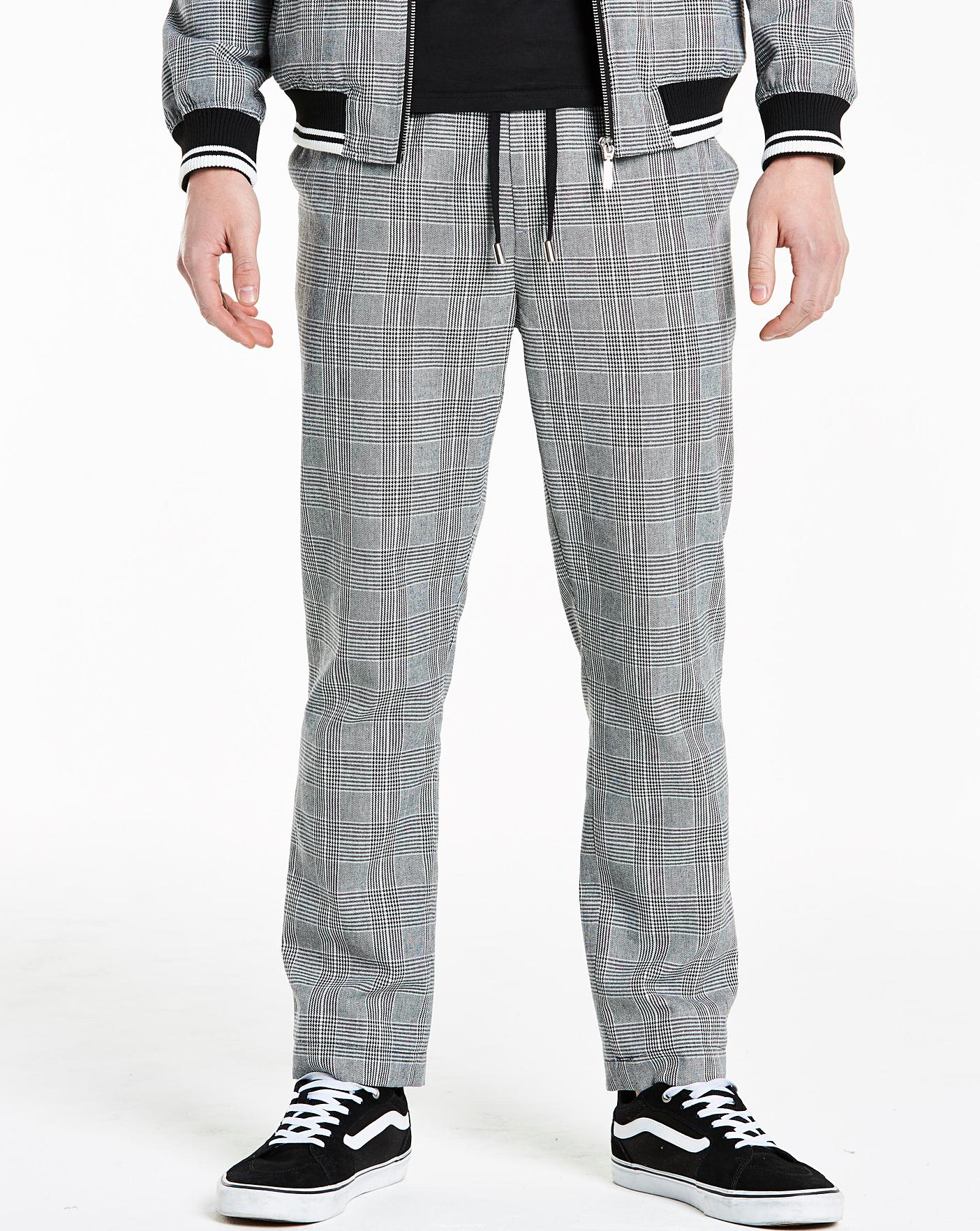 grey check tapered trousers