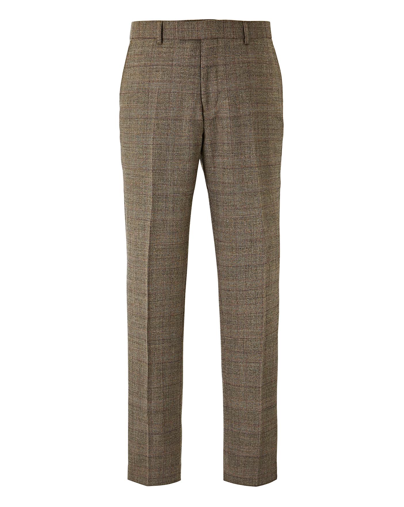 Brown Wool Checked Slim Trousers L | Jacamo