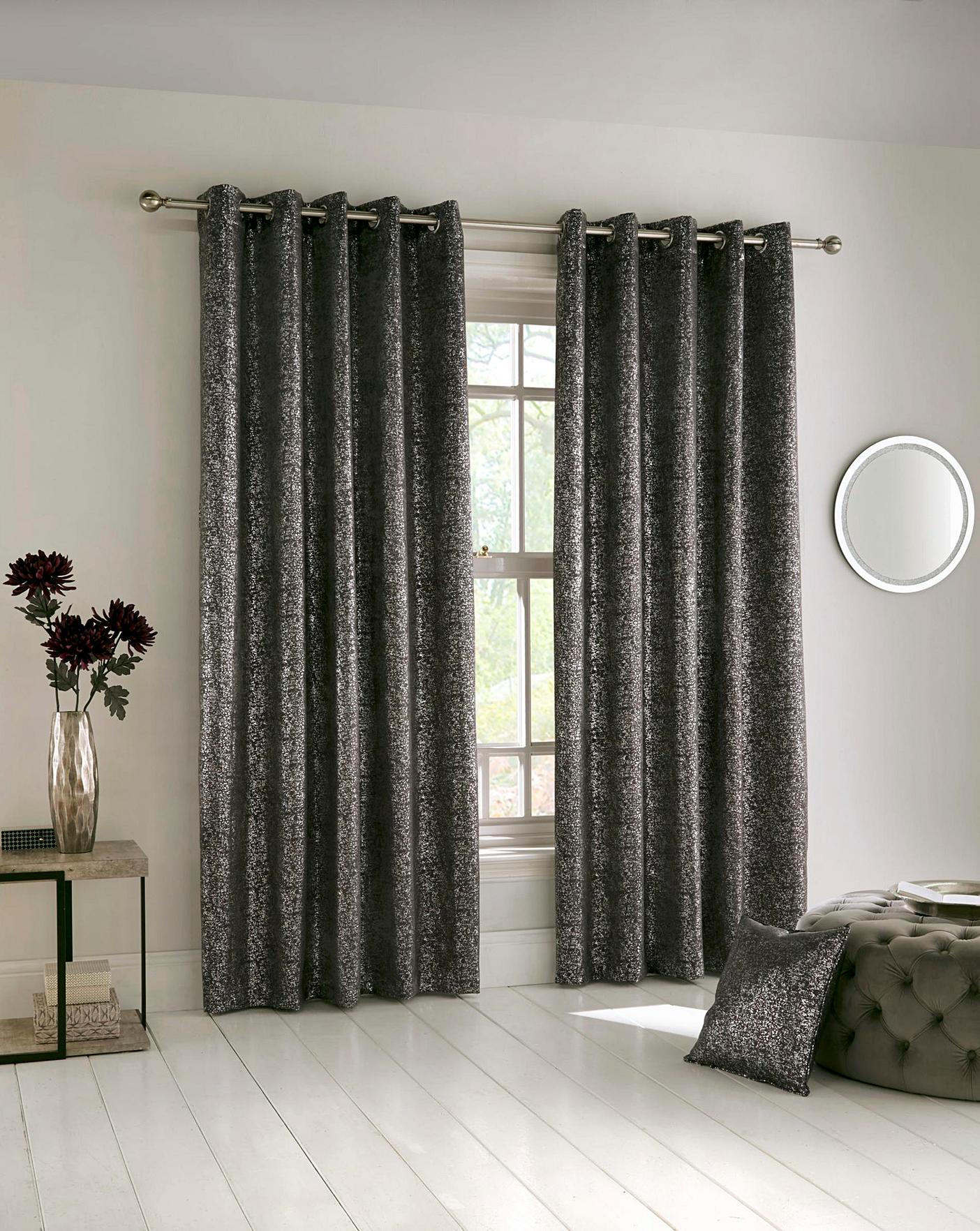 Halo Metallic Thermal Eyelet Curtain, Metallic Grey Curtains