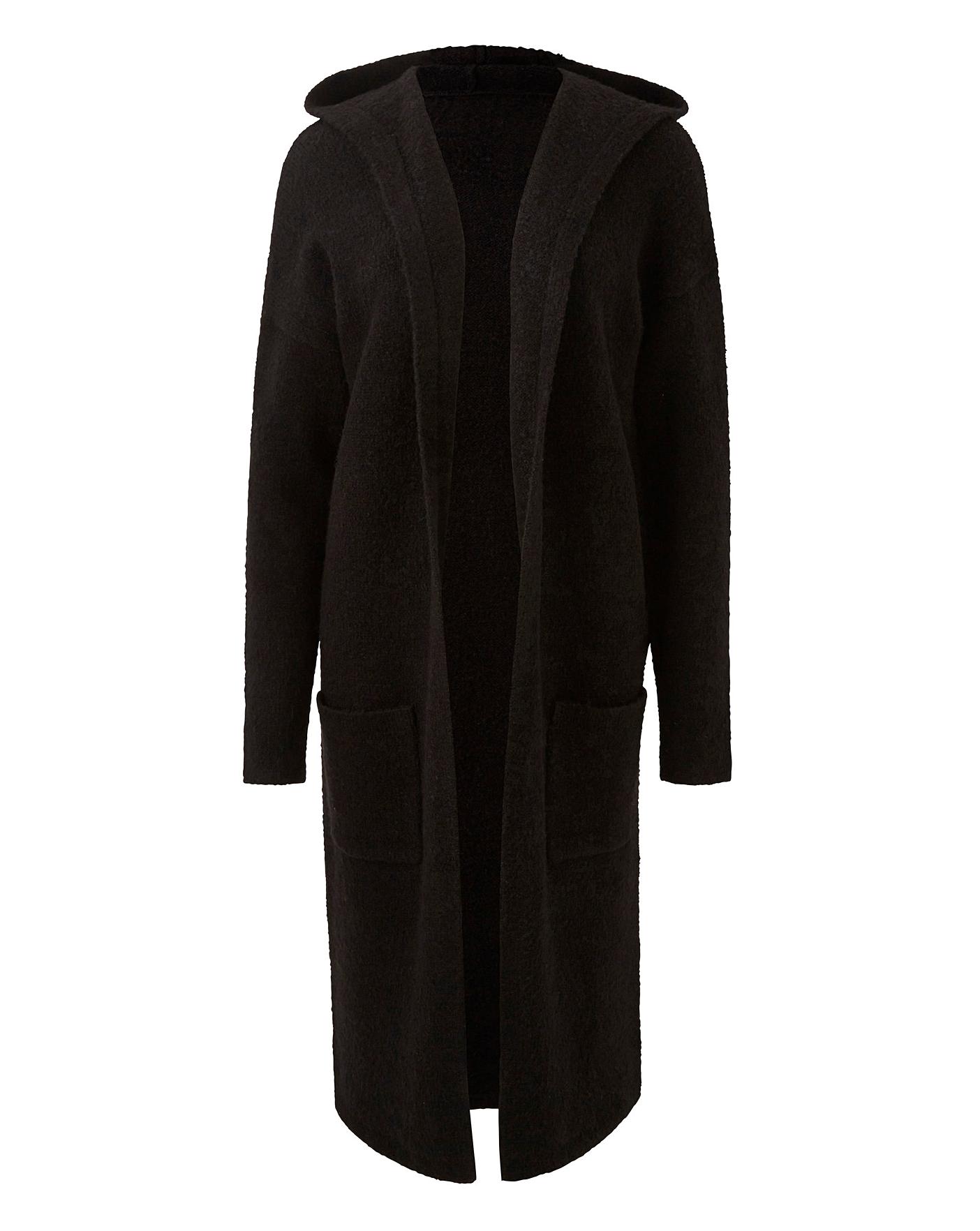 Black Cosy Longline Hooded Coatigan | Simply Be