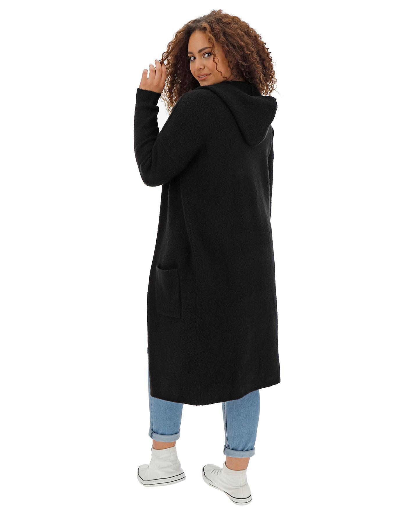 Black Cosy Longline Hooded Coatigan | Simply Be