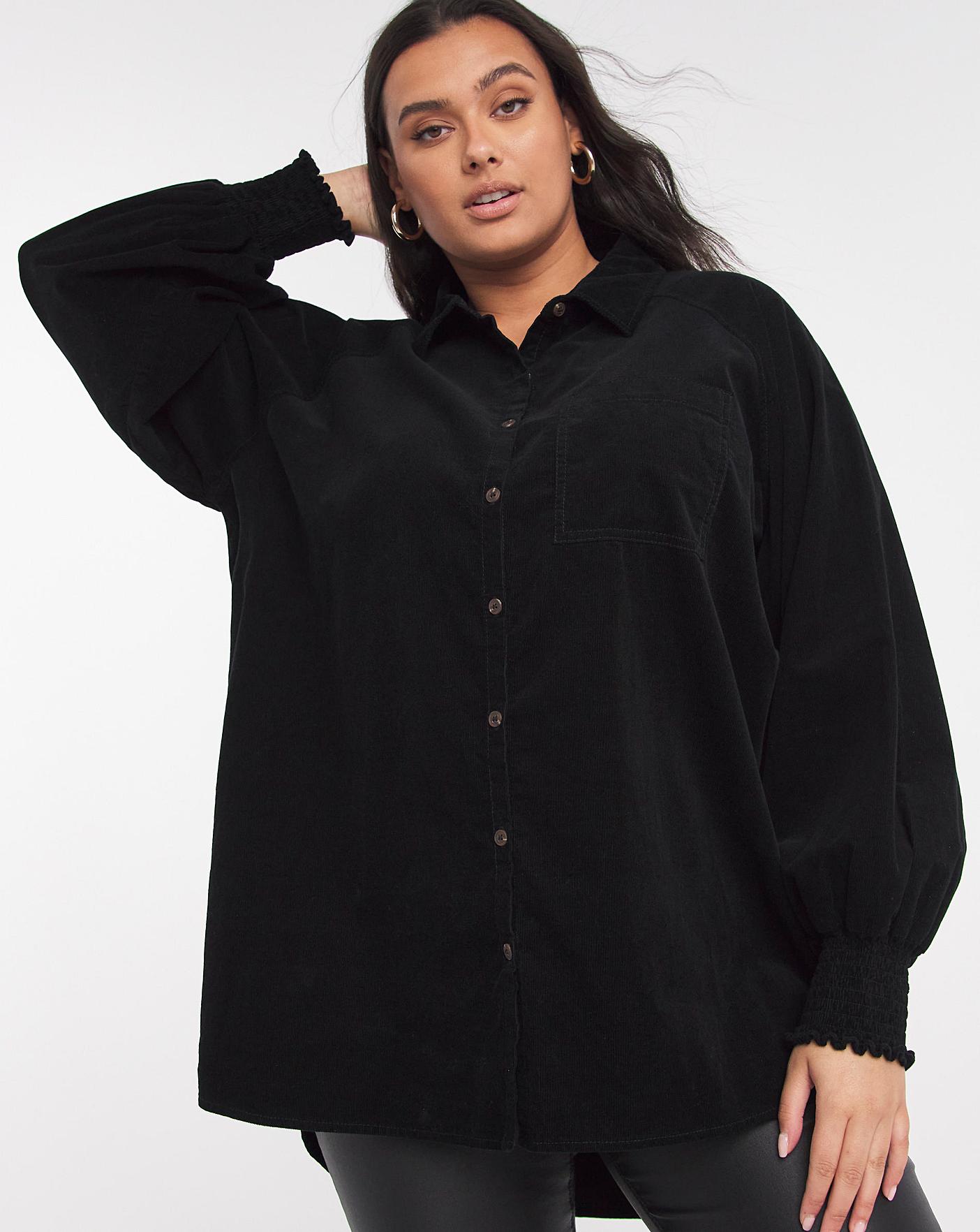 Black Lightweight Baby Cord Shirt | Simply Be