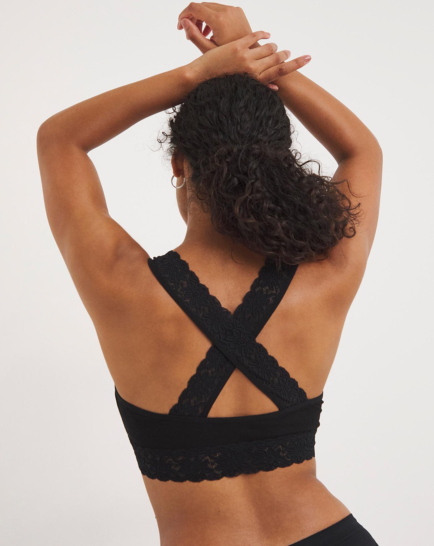 Black Lace Crop Top Bralette with Criss Cross Back