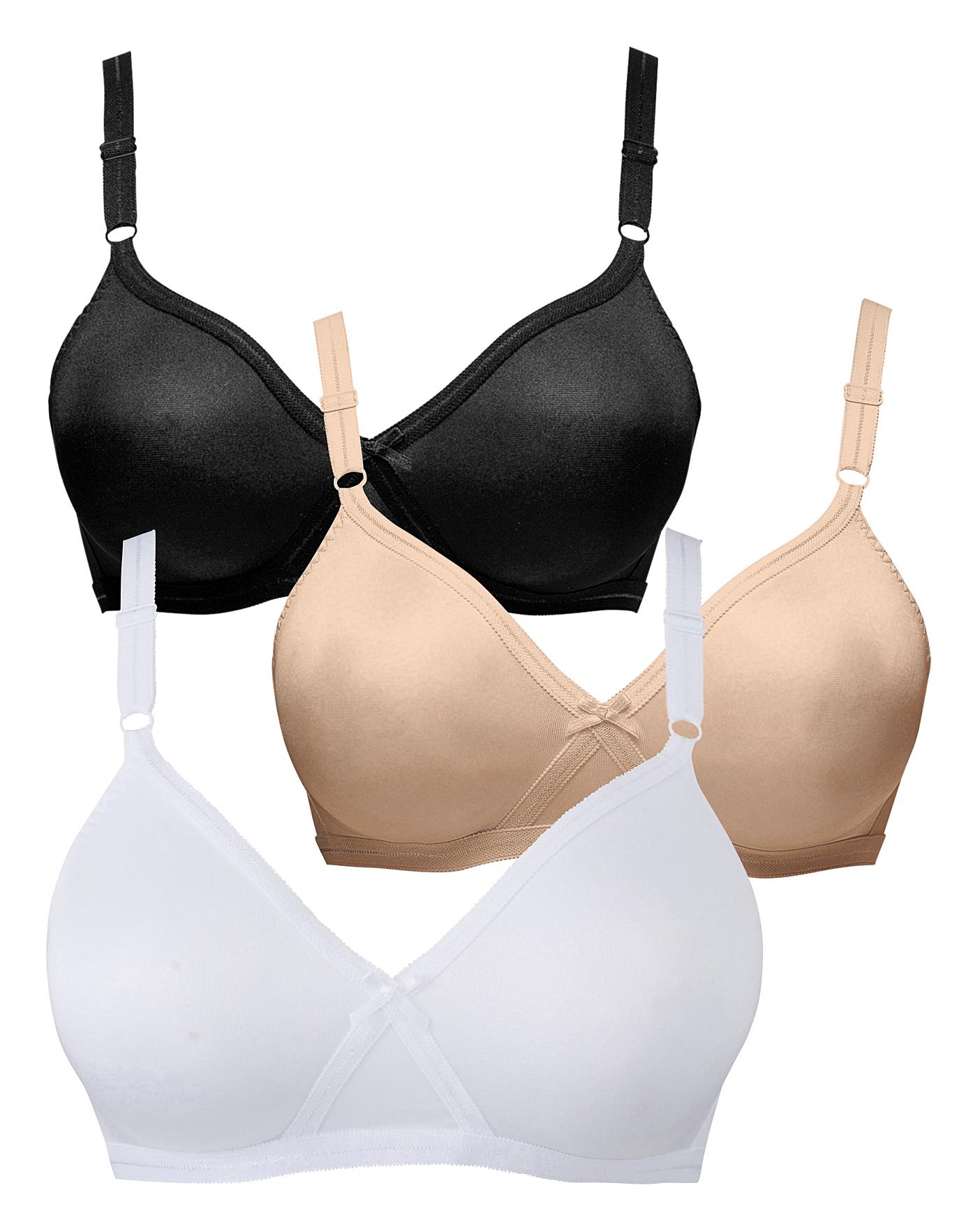 3 Pieces Black White Beige Wireless Full Cup No Padding Wire Free Bra (34B)  at  Women's Clothing store