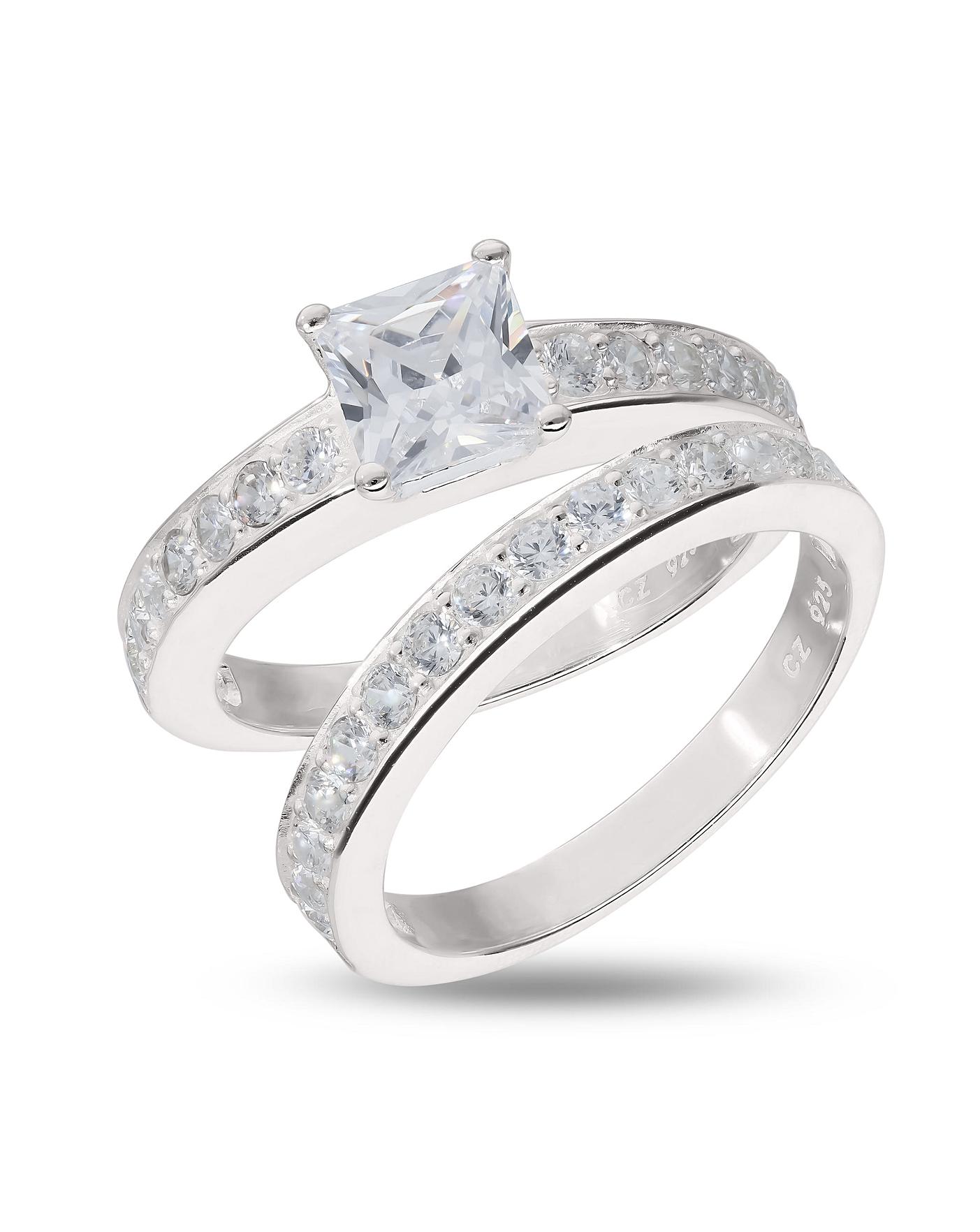 Two Rings Set Silver Sterling Silver CZ 2 Piece Bridal Set | Fashion World