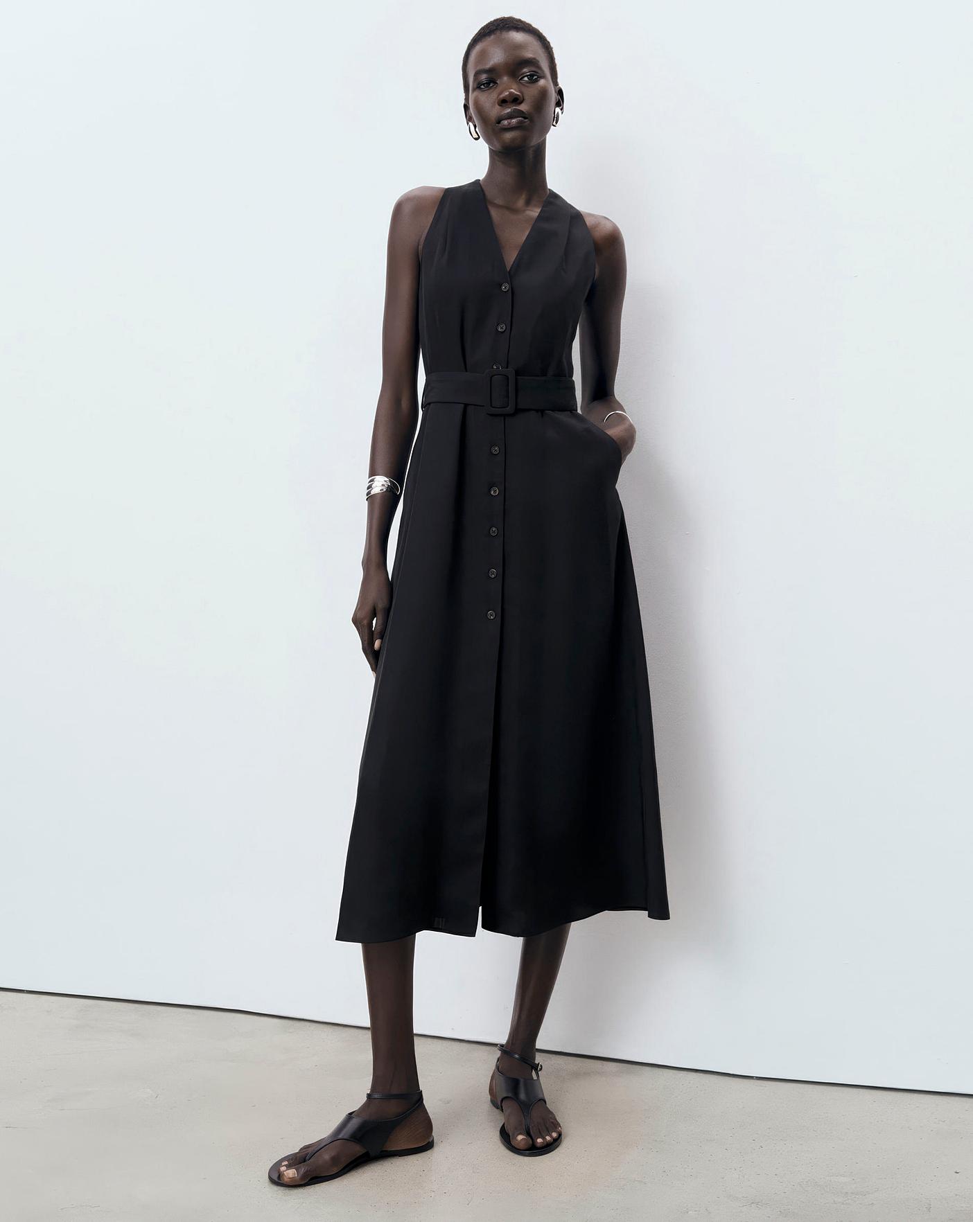 MANGO COLLARED BELTED MIDI DRESS | Oxendales