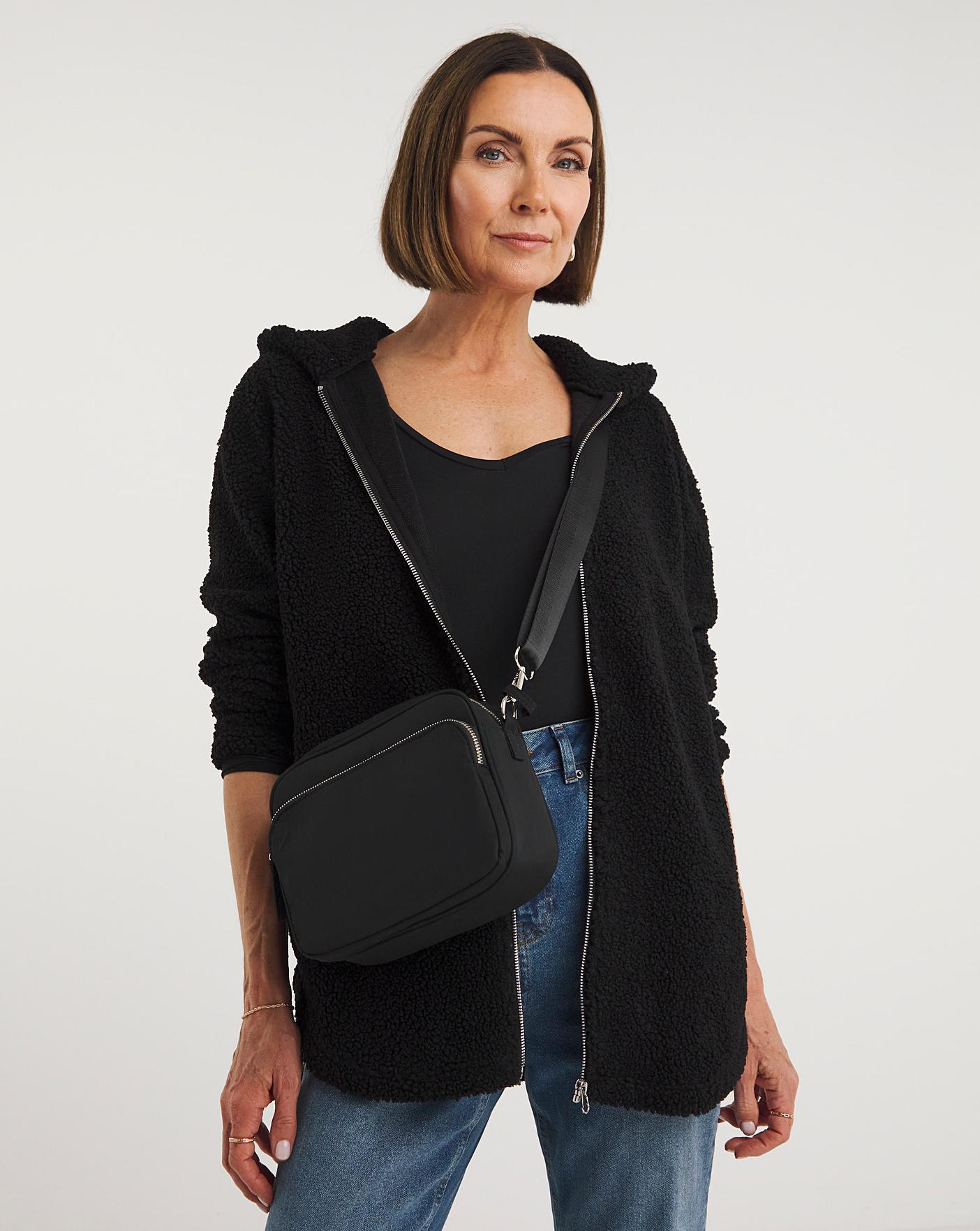 Black Longline Zip Borg Fleece Jacket Marisota