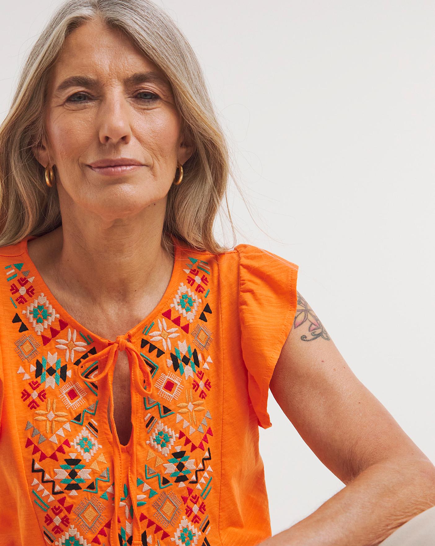 Embroidered Yolk Frill Sleeve Top Ambrose Wilson