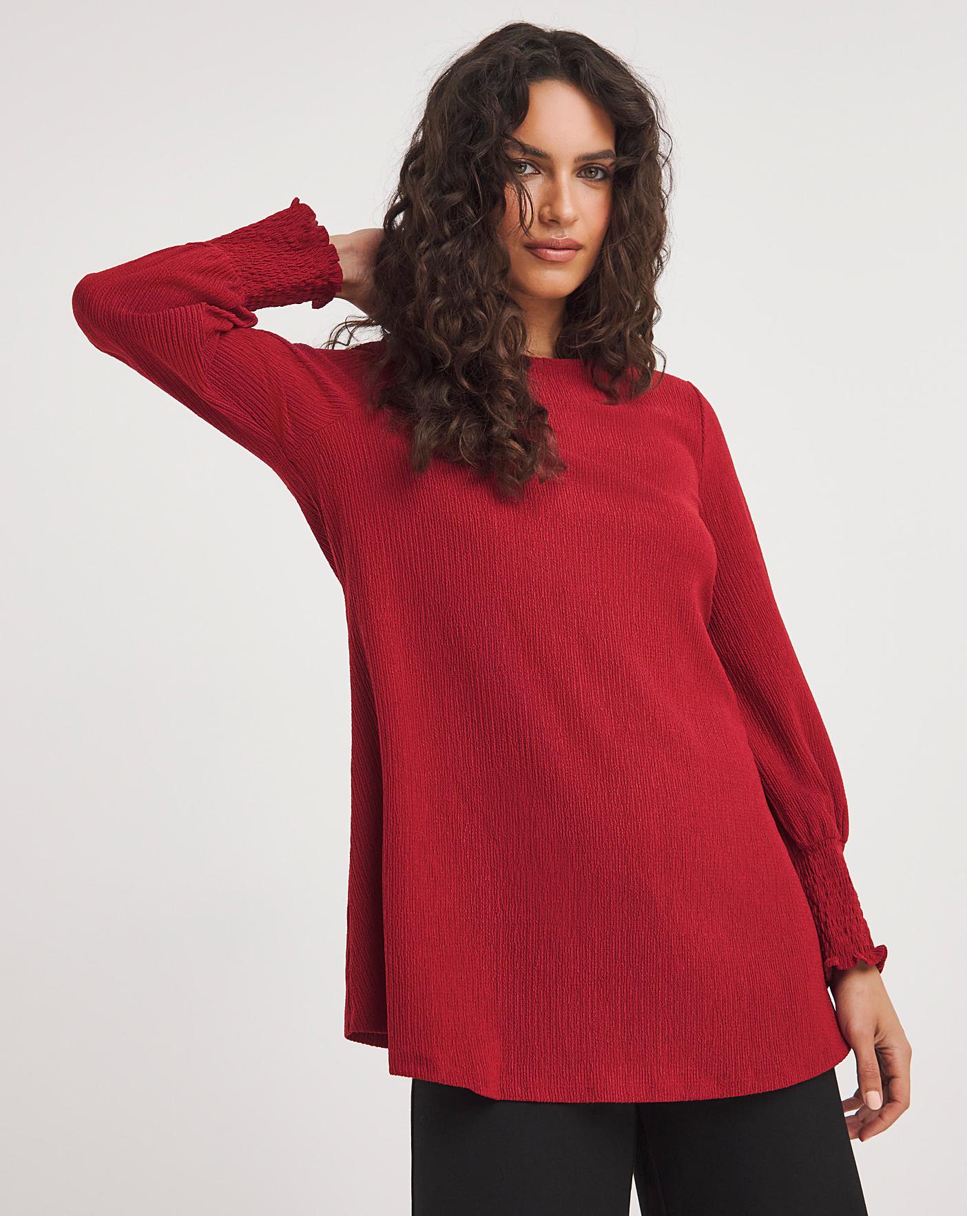 Crinkle Cuffed Sleeve Longline Top | J D Williams