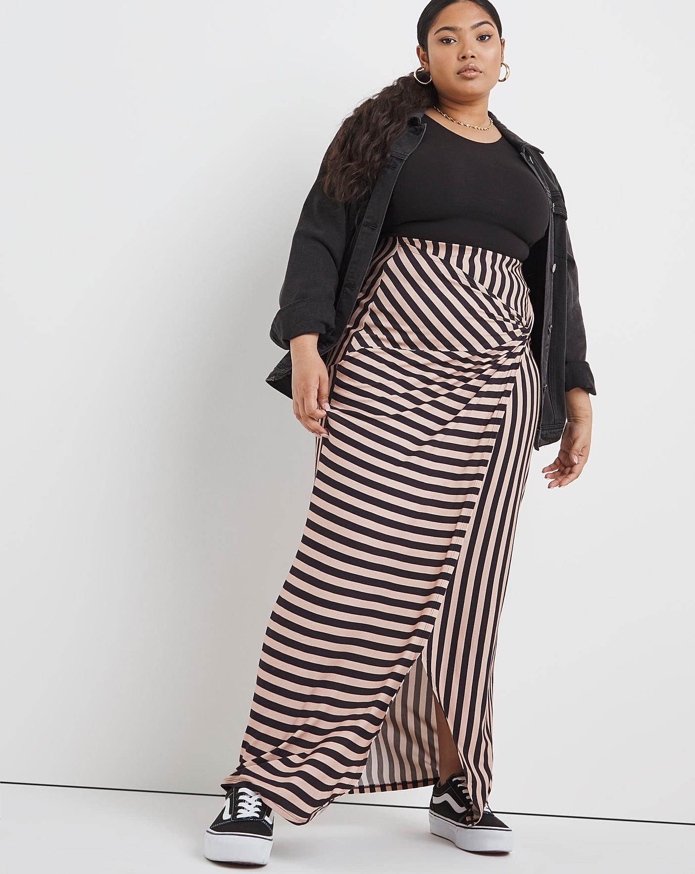 Jersey Striped Maxi Wrap Skirt | Simply Be
