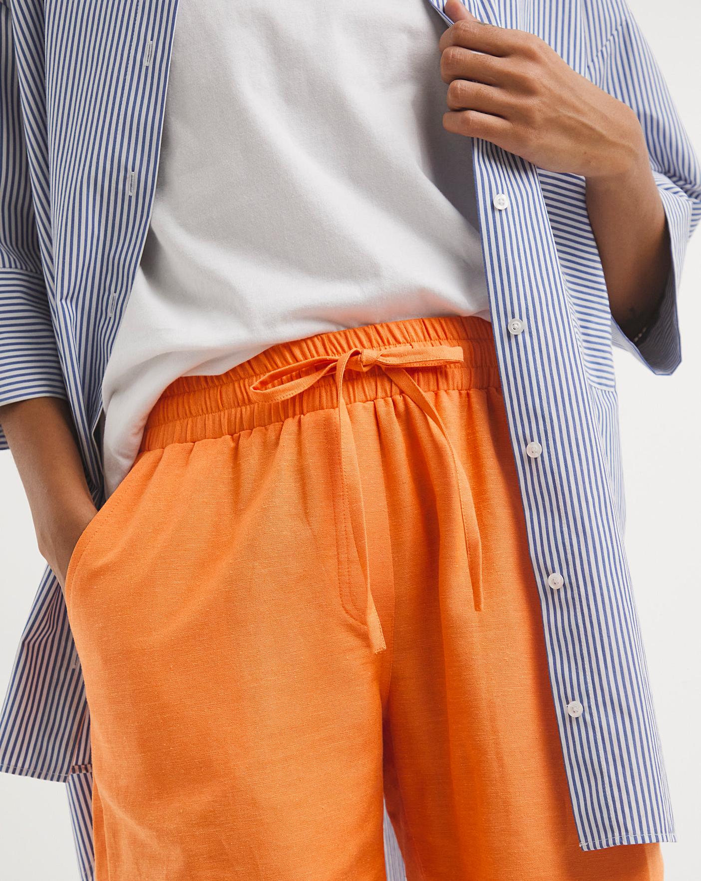 Orange Linen Mix Knee Length Shorts | J D Williams