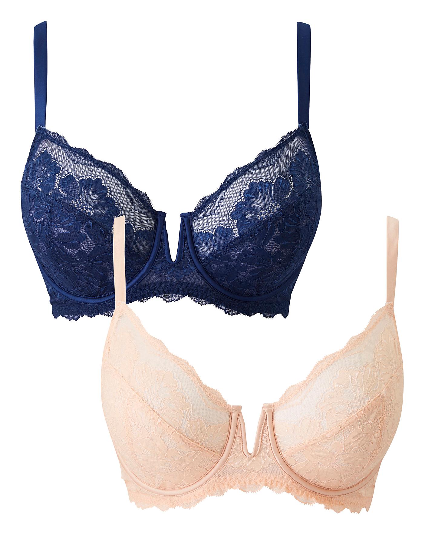 2PK Katie Blush/Navy Lace Full Cup Bras | Simply Be