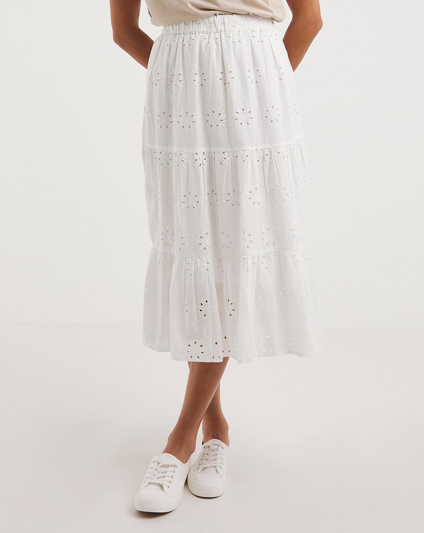 White Tiered Broderie Skirt | Ambrose Wilson