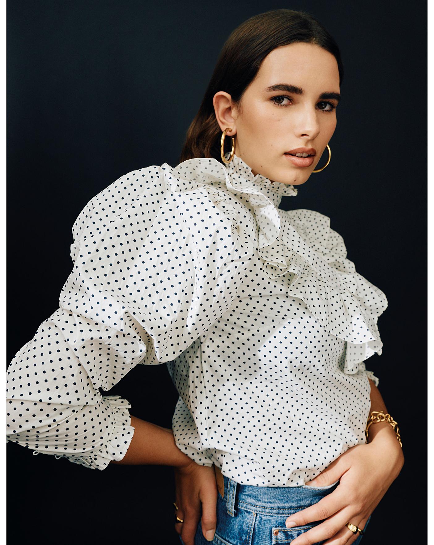 high neck ruffle top