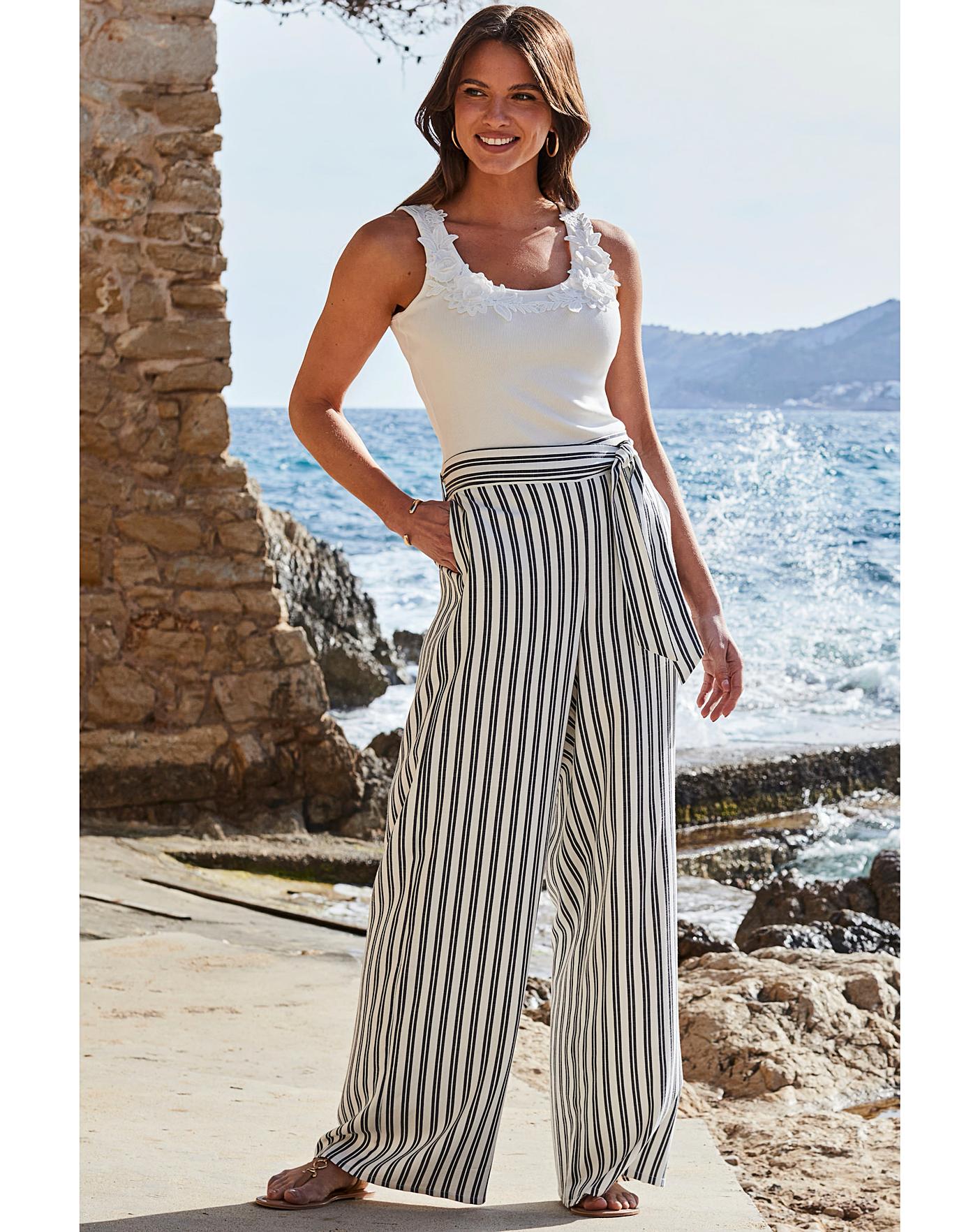White Front And Black Back Pants Outfit Sosandar Stripe Wide Leg