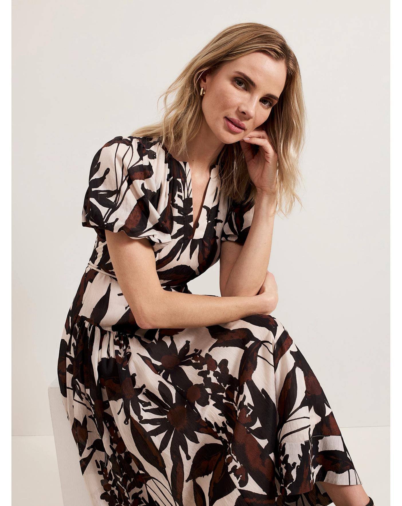 Phase Eight Puff Sleeve Midi Dress | Oxendales