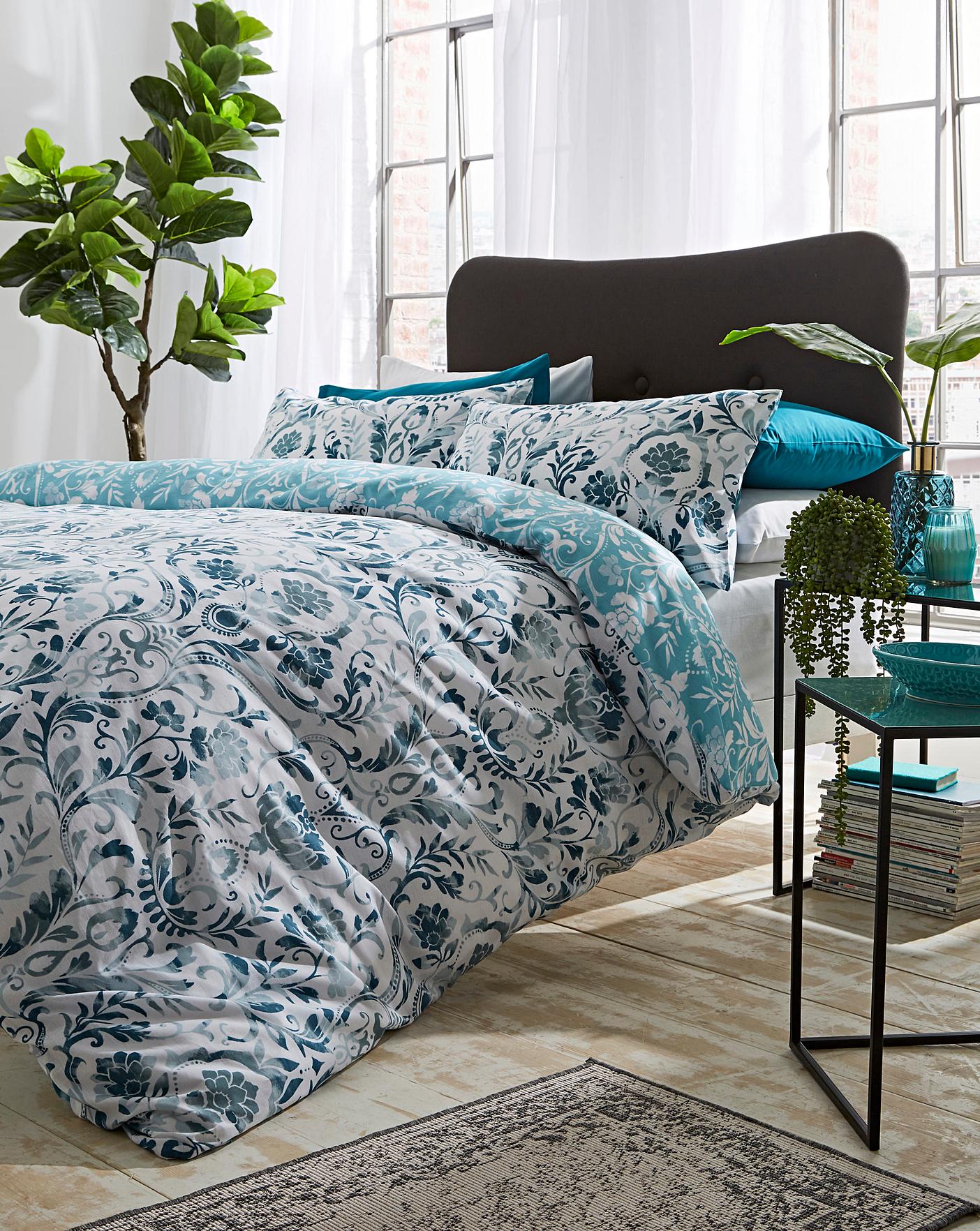 Clara Damask Teal Duvet Cover Set Home Essentials