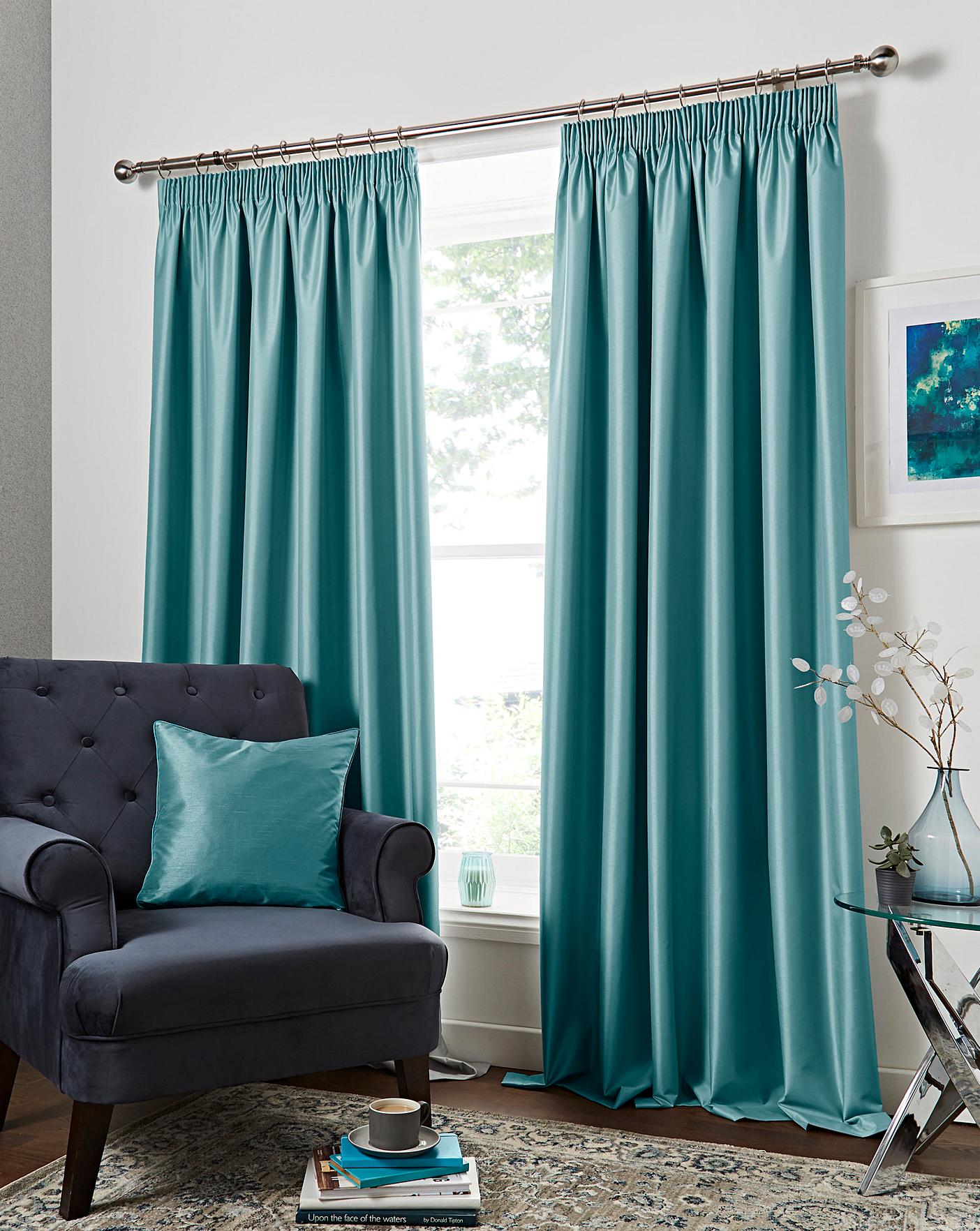 Faux Silk Pencil Pleat Blackout Curtains | J D Williams