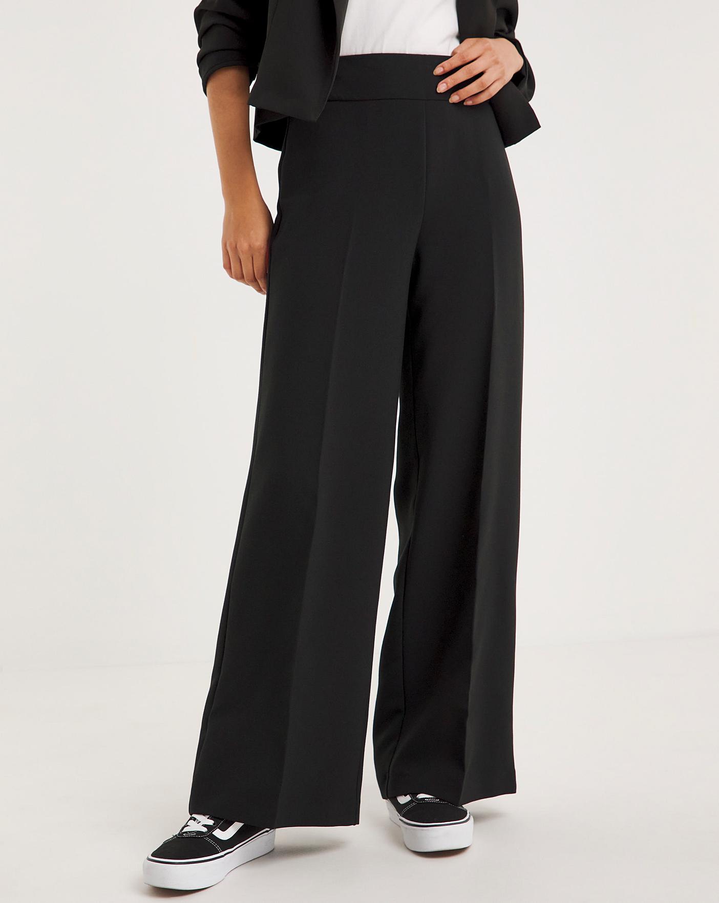 Elendra Women Black Wide Leg Loose Fit High-Rise Stretchable Formal Trousers