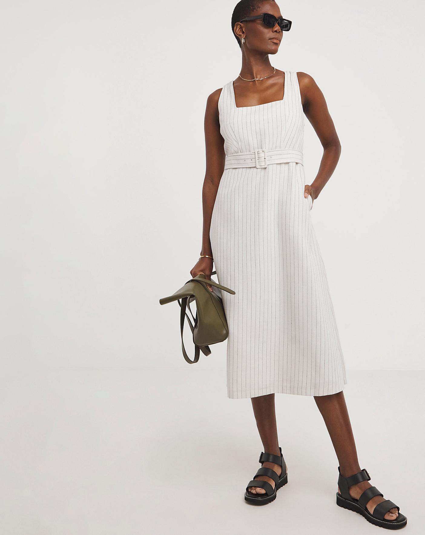 Pinstripe Linen Pinafore Dress Marisota