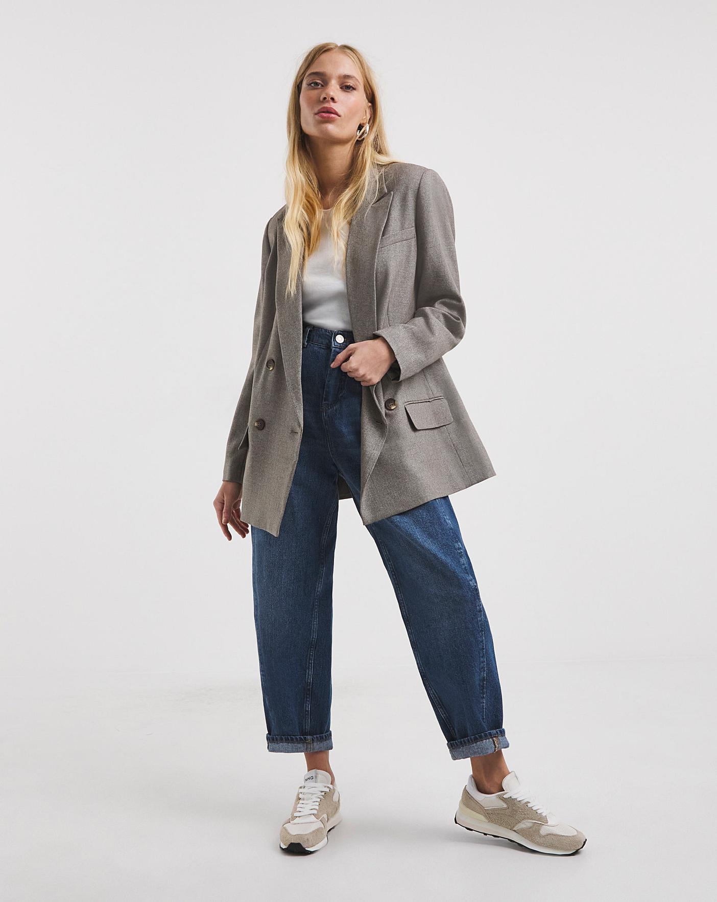 Neutral Relaxed Double Breasted Blazer | J D Williams