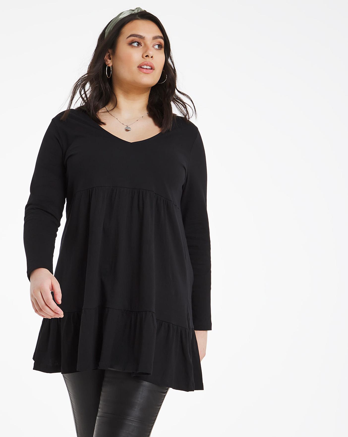 Black Long Sleeve Tiered Tunic | Simply Be