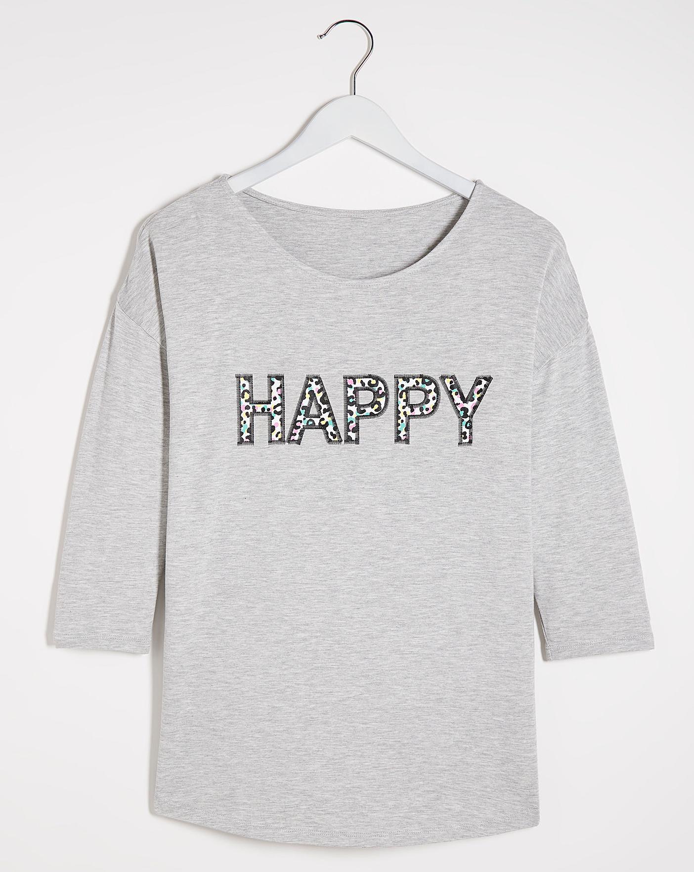 Happy Slogan T-Shirt | Simply Be