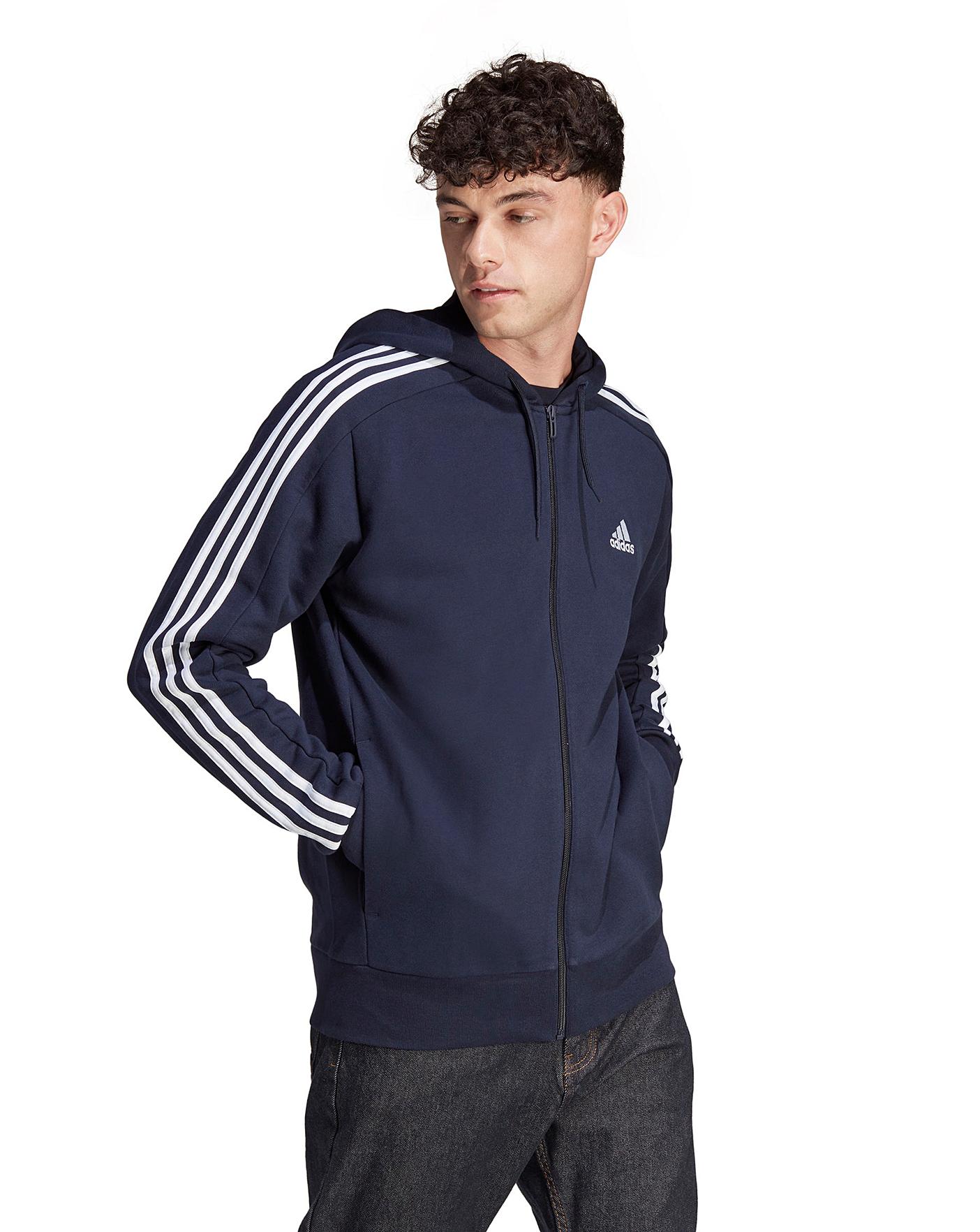 adidas essentials 3 stripe zip hoodie