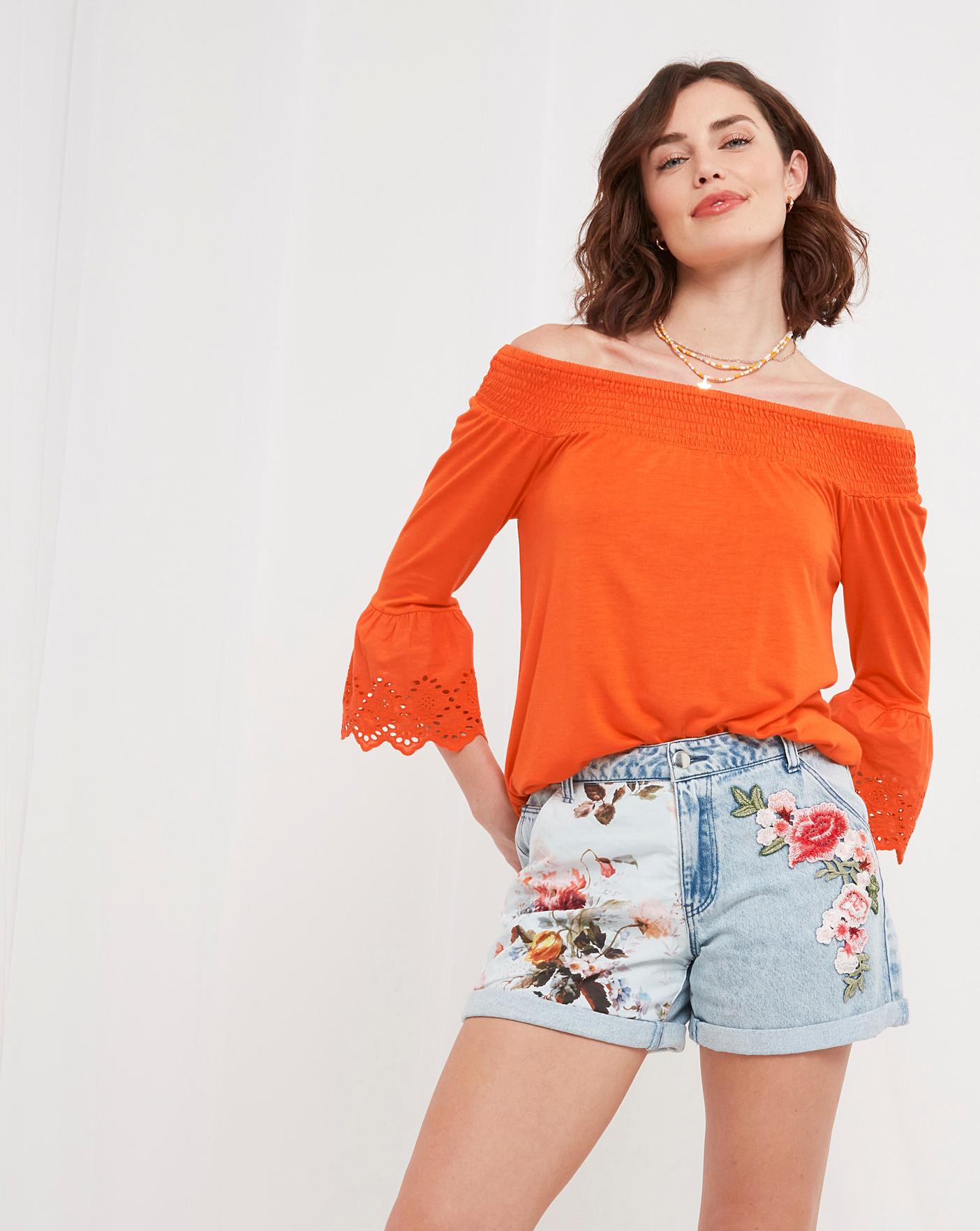 Orange bardot top hot sale