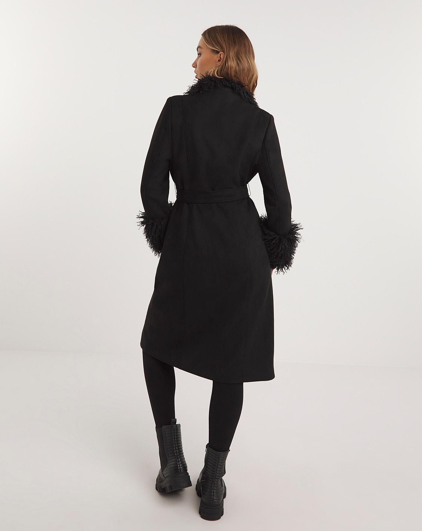 Belted Waist Maxi Coat In Brown Faux Fur | EGO