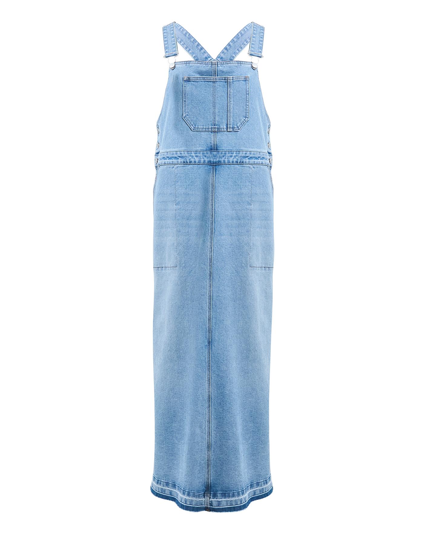 Light Wash Dungaree Denim Maxi Dress Fashion World