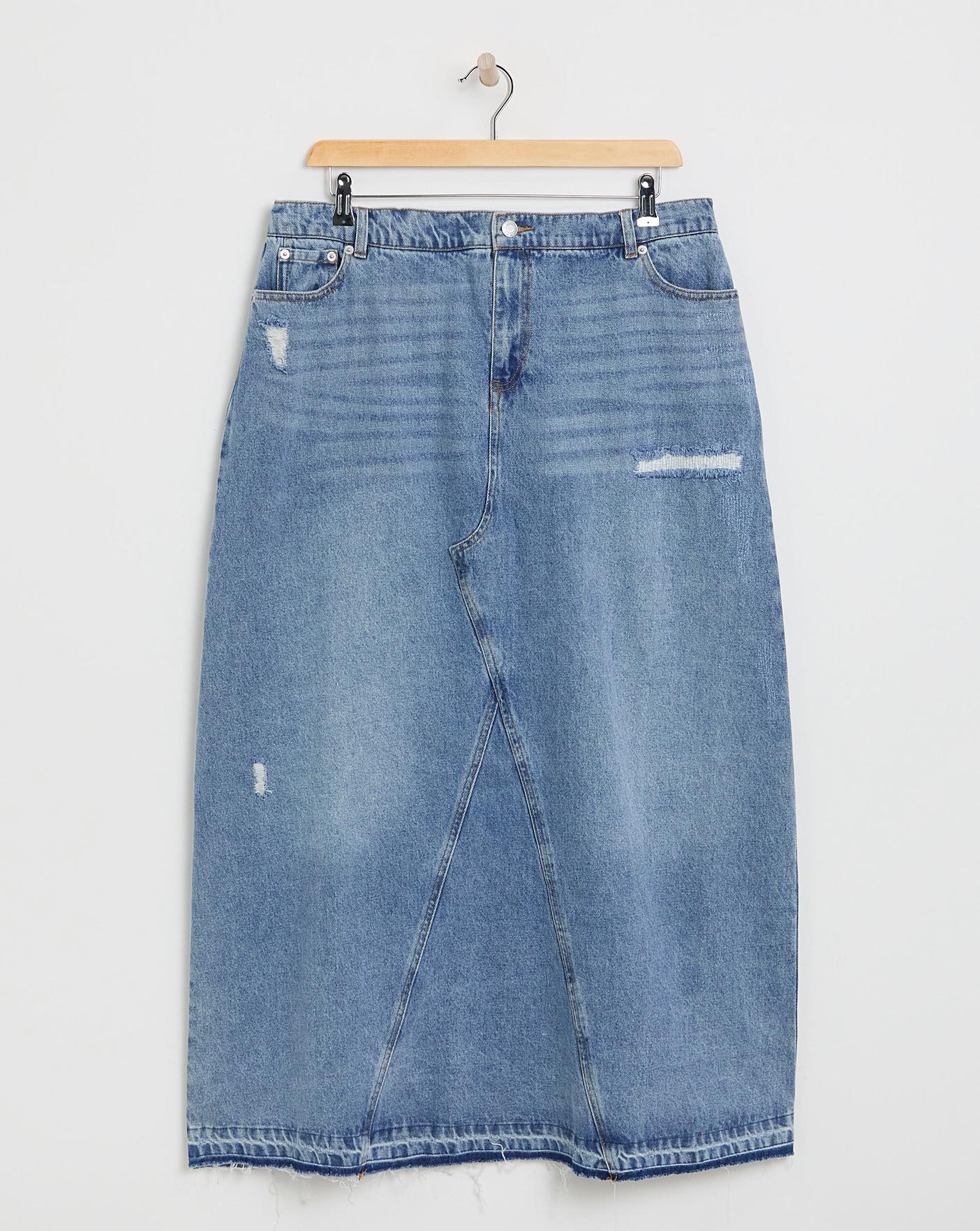 Light Rip and Repair Denim Maxi Skirt Simply Be