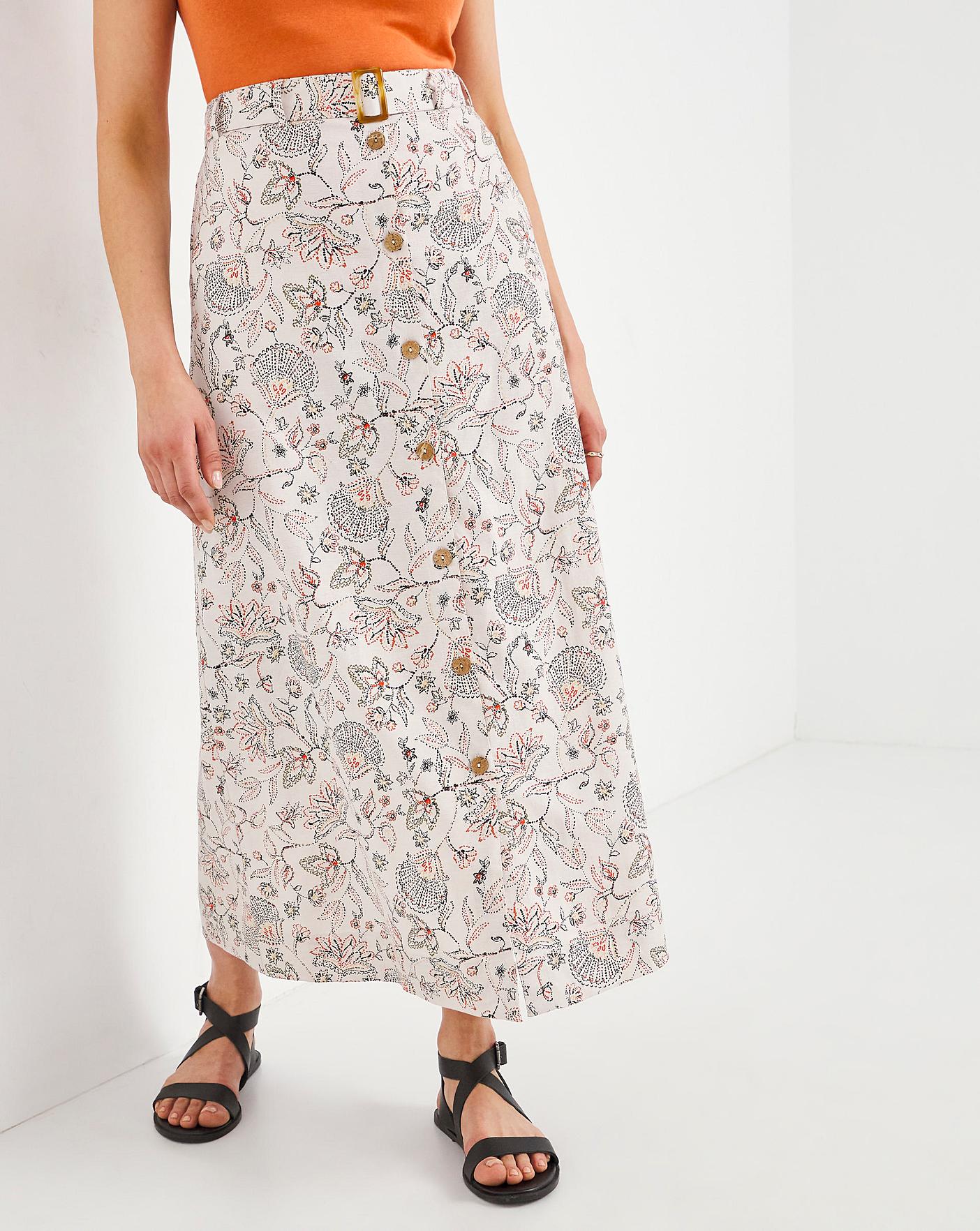 Julipa Print Belted Linen Skirt J D Williams
