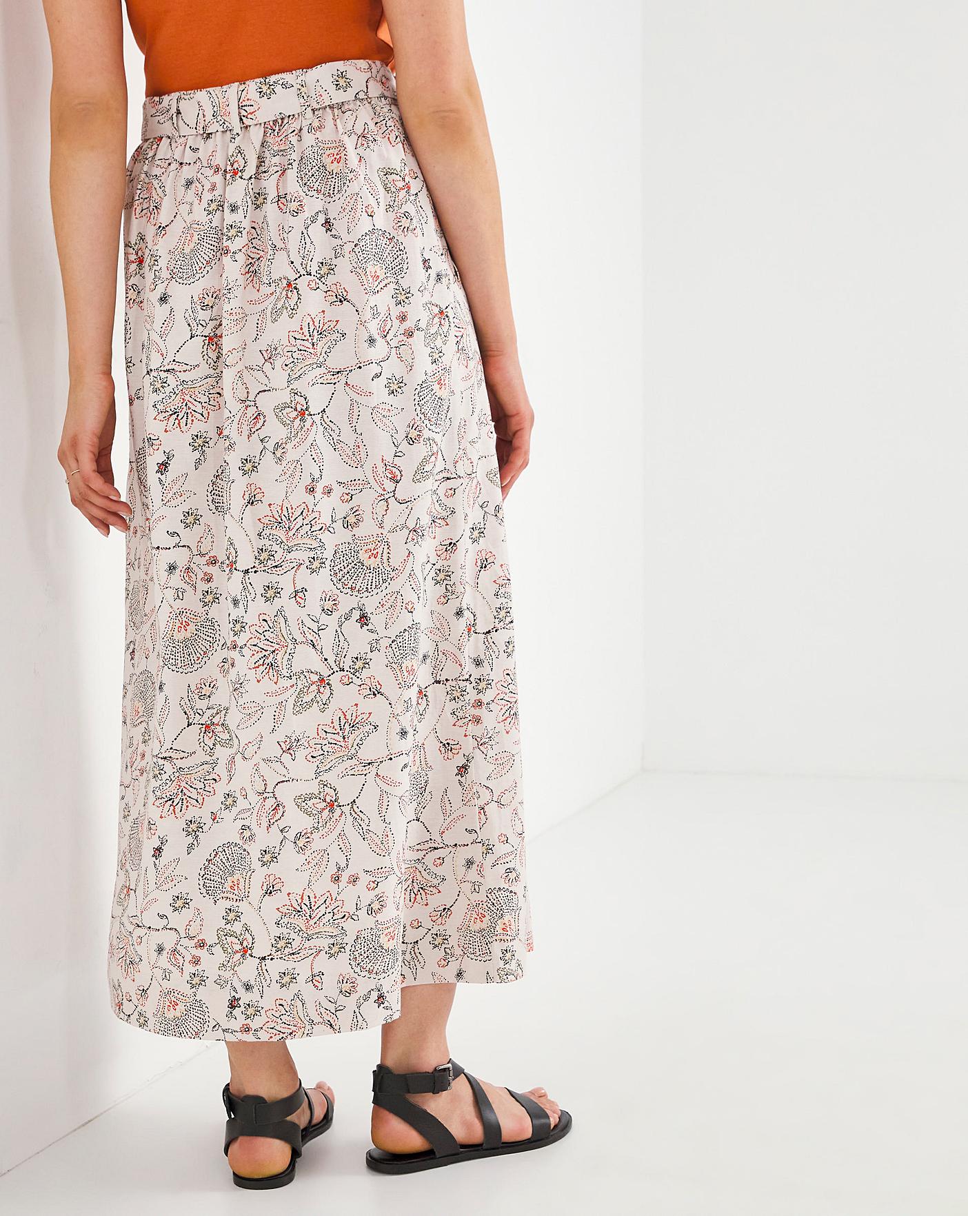 Julipa Print Belted Linen Skirt J D Williams