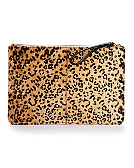 Claire Richards Fur Leopard Print Leather Pouch Bag