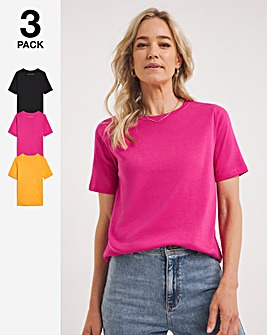 Orange Bright Pink & Black 3 Pack Round Neck T-Shirts