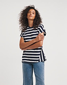 Navy & White Longline Stripe Cut About T-Shirt