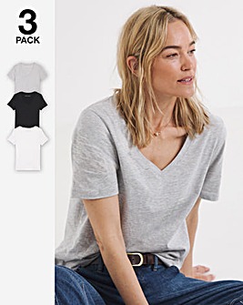 Pure Cotton 3 Pack V Neck Short Sleeve T-Shirt