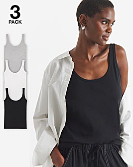 Pure Cotton Black White & Grey 3 Pack Vests