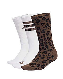 Adidas 3 Pack Leopard Print Crew Sock