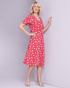 Julipa Red Floral Crinkle Mock Button Dress