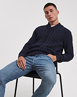 Cable Knit Shawl Neck Sweater